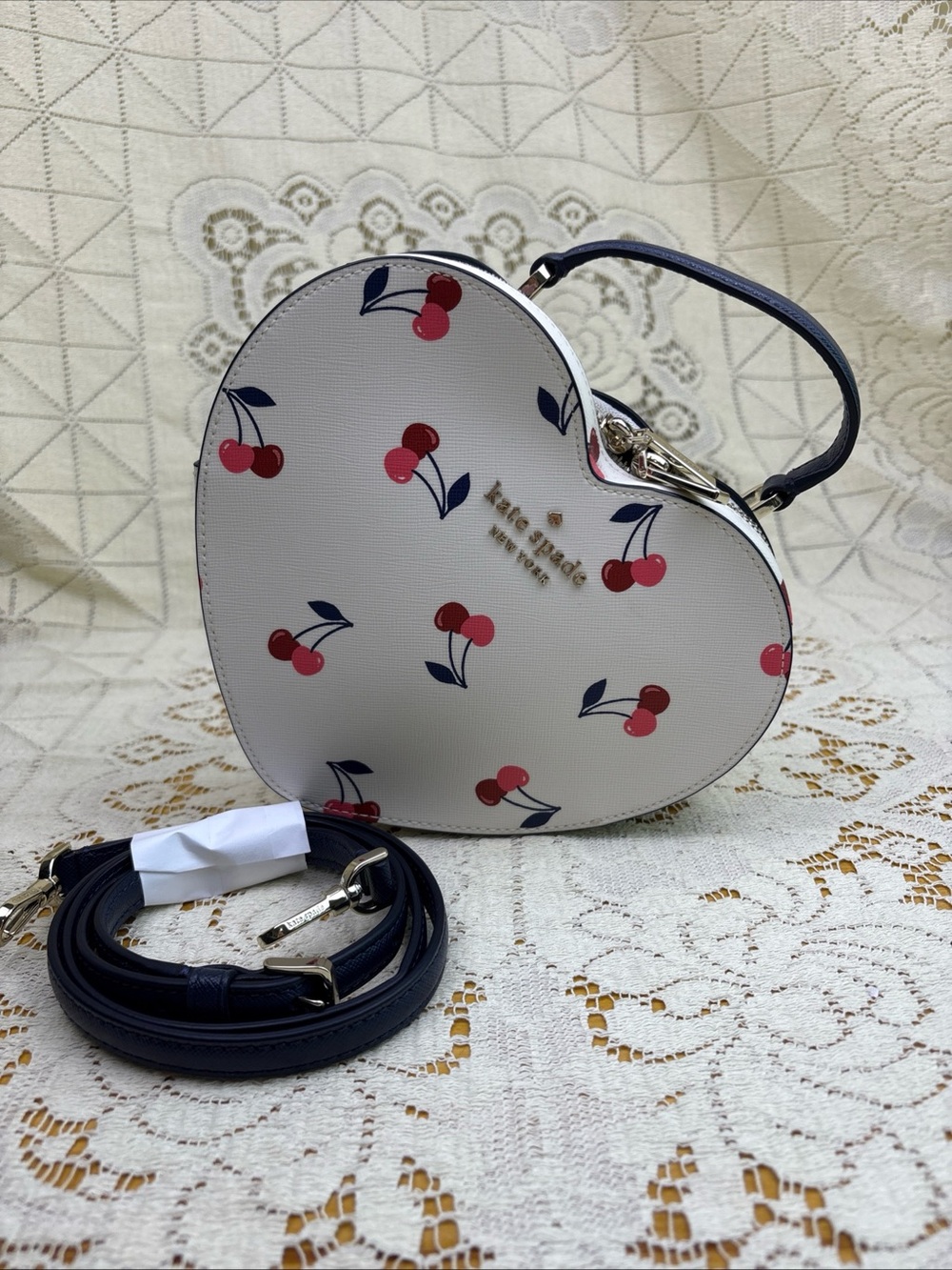 Kate Spade New York Love Shack Dancing Cherries Printed Heart Leather Crossbody